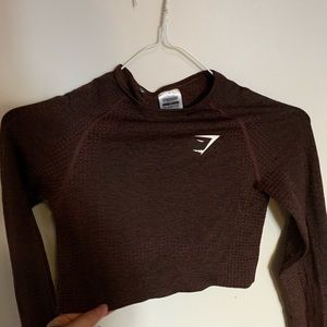Burgundy Gym shark cropped long sleeve. athletic wear